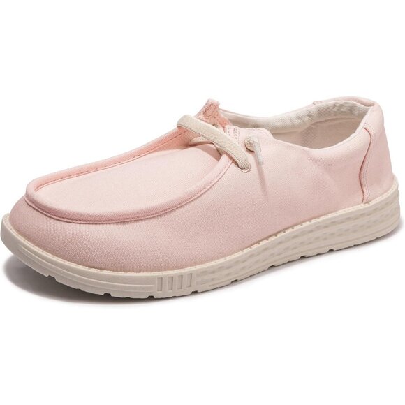 Women's V-Pink Fashion Casual Walking Canvas Low Top Flats  Sneakers Shoes - Picture 3 of 5